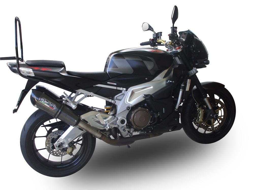 Exhaust system compatible with Aprilia Tuono R 1000 Factory 2006-2010, Gpe Ann. Poppy, Dual Homologated legal slip-on exhaust including removable db killers and link pipes 