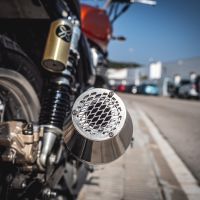 Exhaust system compatible with Triumph Bonneville Thruxton 1200 2000-2004, Ultracone Inox Cafè Racer, Universal Homologated legal silencer, including removable db killer, without link pipe 