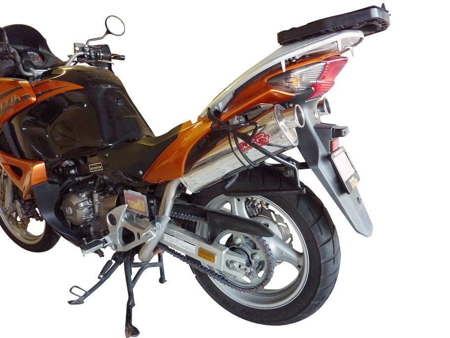 Scarico compatibile con Honda Varadero 1000 1999-2011, Trioval, Coppia di terminali di scarico omologati, forniti con db killer removibili e raccordi specifici