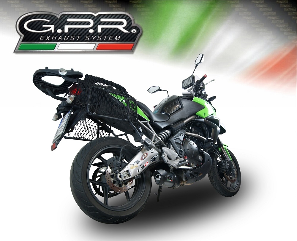 Exhaust compatible with Kawasaki Versys 650 2006-2014, Furore Nero, Homologated legal slip-on exhaust including removable db killer and link pipe 