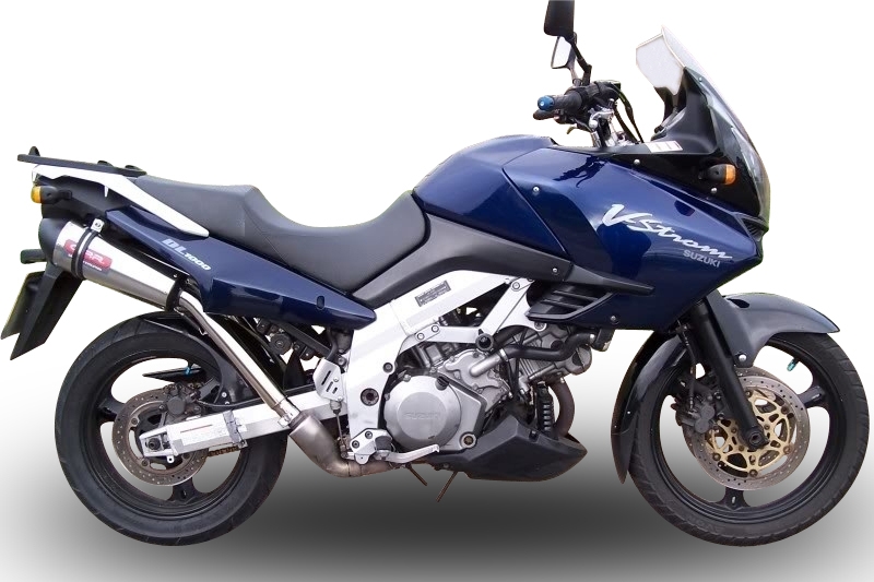 Scarico compatibile con Suzuki V-Strom Dl 1000 2002-2013, Gpe Ann. titanium, Coppia di terminali di scarico omologati, forniti con db killer removibili e raccordi specifici