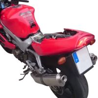 Exhaust system compatible with Honda Vtr 1000 F Firestorm 1997-2007, Trioval, Dual Homologated legal slip-on exhaust including removable db killers and link pipes 