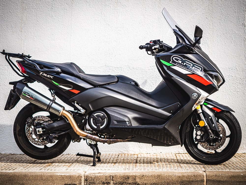 Scarico compatibile con Yamaha T-Max 530 2012-2016, Gpe Ann. Poppy, Scarico completo omologato,fornito con db killer estraibile,catalizzatore e collettore