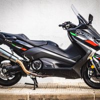 Scarico compatibile con Yamaha T-Max 530 2012-2016, Gpe Ann. Poppy, Scarico completo omologato,fornito con db killer estraibile,catalizzatore e collettore