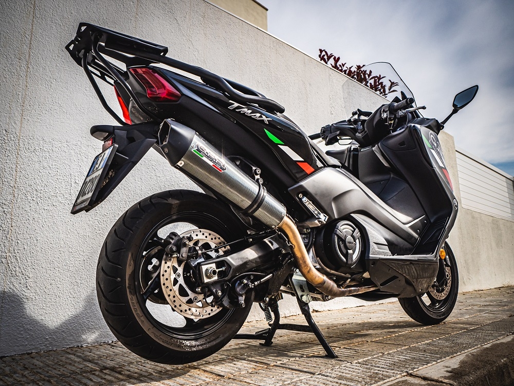 Scarico compatibile con Yamaha T-Max 530 2012-2016, Gpe Ann. Poppy, Scarico completo omologato,fornito con db killer estraibile,catalizzatore e collettore