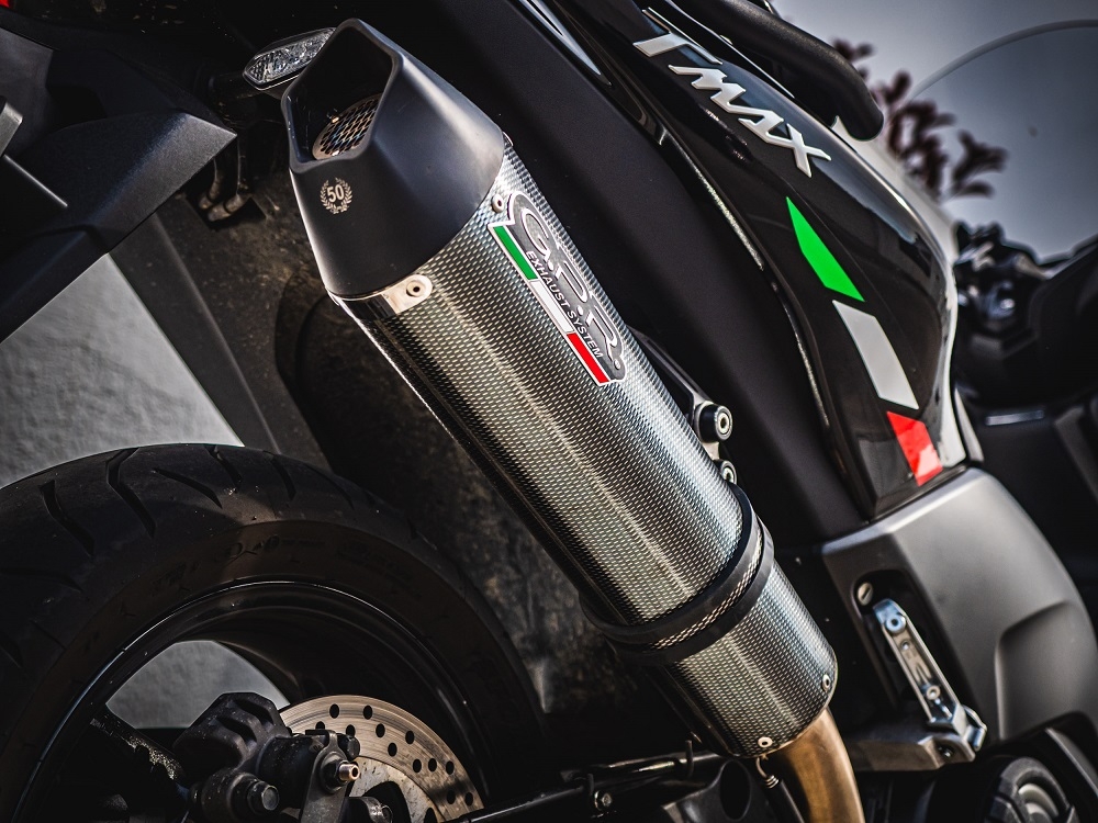 Scarico compatibile con Yamaha T-Max 530 2012-2016, Gpe Ann. Poppy, Scarico completo omologato,fornito con db killer estraibile,catalizzatore e collettore