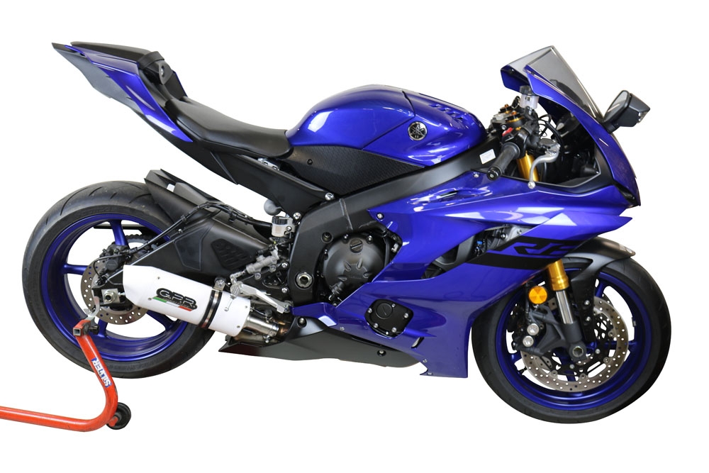 Scarico compatibile con Yamaha Yzf R6 2017-2025, Albus Evo4, Scarico omologato, silenziatore con db killer estraibile e raccordo specifico