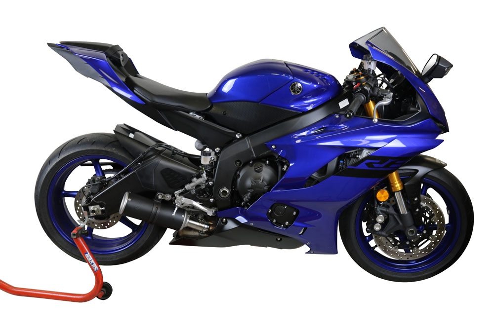 Scarico compatibile con Yamaha Yzf R6 2017-2025, M3 Black Titanium, Scarico omologato, silenziatore con db killer estraibile e raccordo specifico