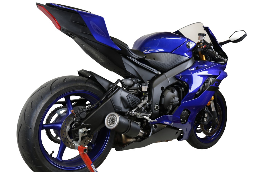 Scarico compatibile con Yamaha Yzf R6 2017-2025, M3 Black Titanium, Scarico omologato, silenziatore con db killer estraibile e raccordo specifico