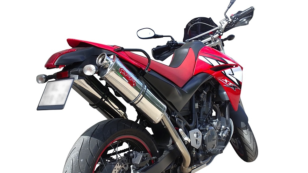 Scarico compatibile con Yamaha Xt 660 X-R 2004-2014, Trioval, Coppia di terminali di scarico omologati, forniti con db killer removibili e raccordi specifici