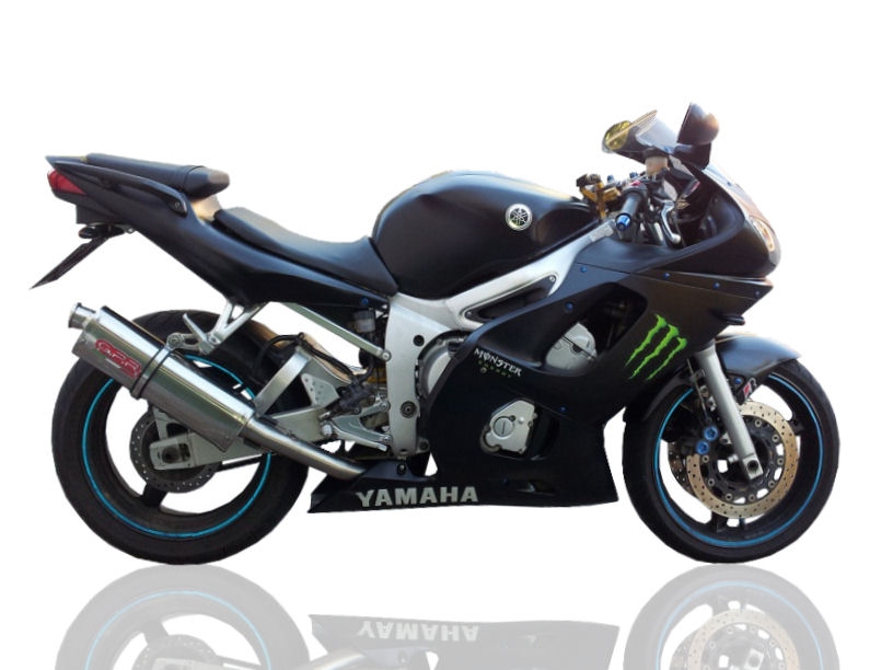 Scarico compatibile con Yamaha Yzf R6 1999-2002, Trioval, Scarico omologato, silenziatore con db killer estraibile e raccordo specifico