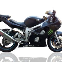 Scarico compatibile con Yamaha Yzf R6 1999-2002, Trioval, Scarico omologato, silenziatore con db killer estraibile e raccordo specifico