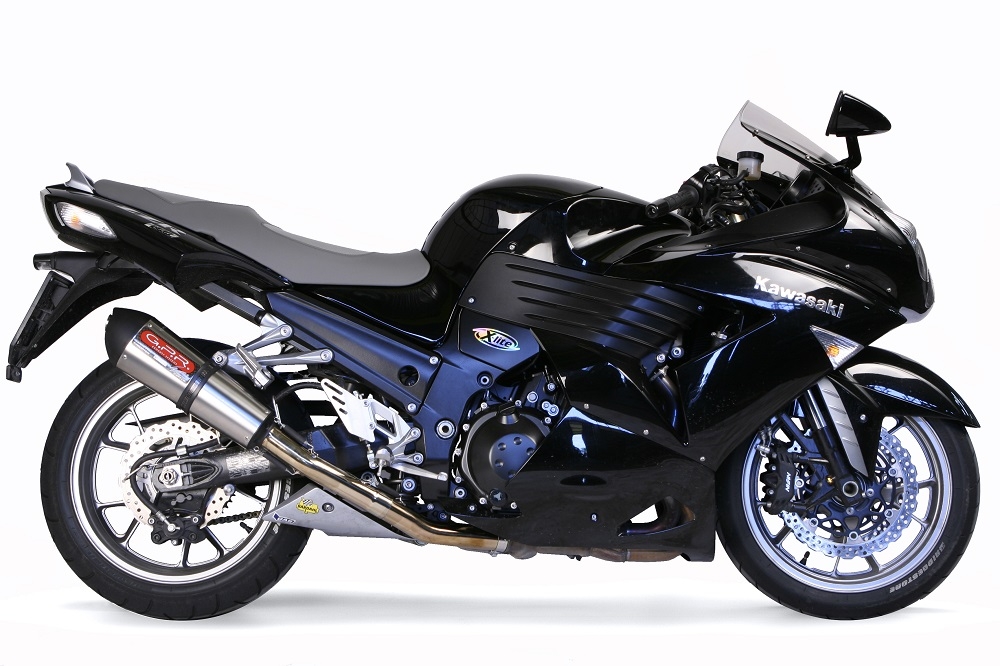 Scarico compatibile con Kawasaki Zzr 1400 2006-2007, Gpe Ann. titanium, Coppia di terminali di scarico omologati, forniti con db killer removibili e raccordi specifici