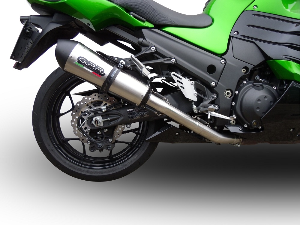 Scarico compatibile con Kawasaki Zzr 1400 2012-2016, Gpe Ann. titanium, Coppia di terminali di scarico omologati, forniti con db killer removibili e raccordi specifici