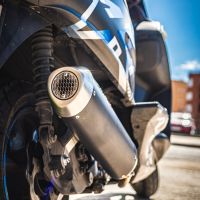 Scarico compatibile con Honda Sh 350 I.E. 2021-2023, Evo4 Road, Terminale di scarico omologato, fornito con db killer estraibile, catalizzatore e raccordo specifico
