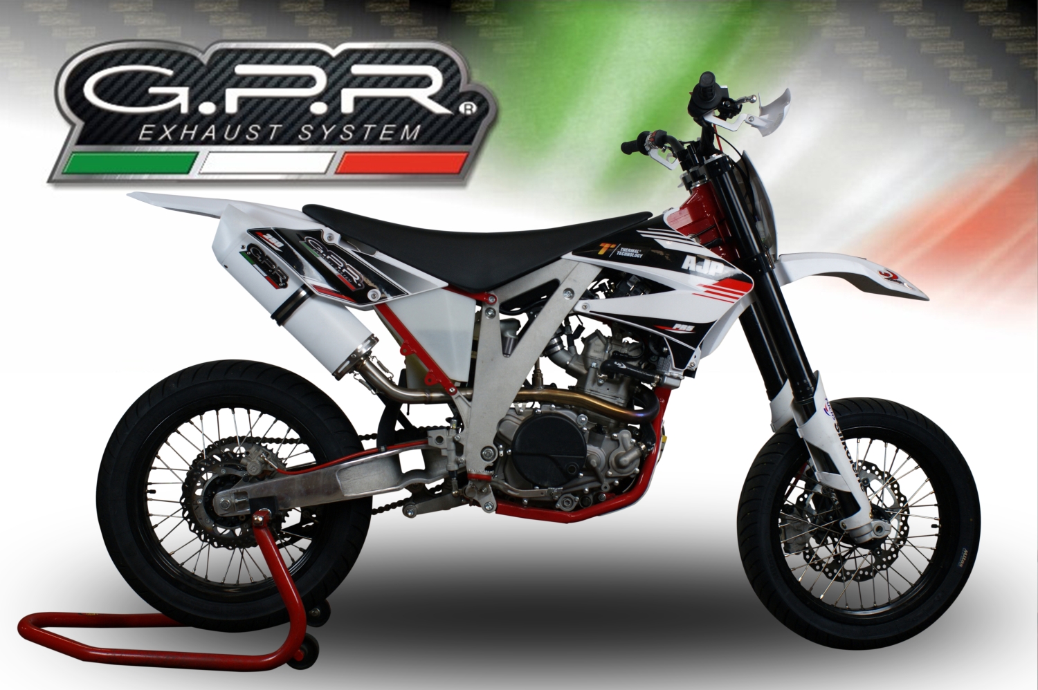 Scarico compatibile con Ajp PR 5 2015-2018, Albus Ceramic, Scarico omologato, silenziatore con db killer estraibile e raccordo specifico