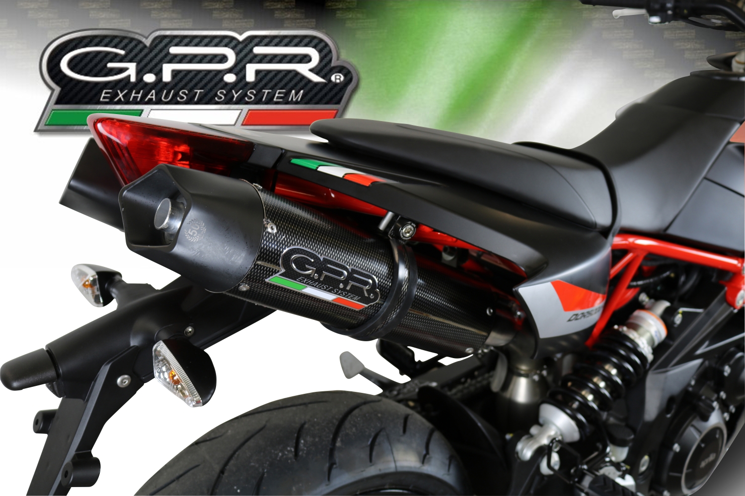 Exhaust system compatible with Aprilia Dorsoduro 750 2008-2016, Gpe Ann. Poppy, Dual Homologated legal slip-on exhaust including removable db killers and link pipes 