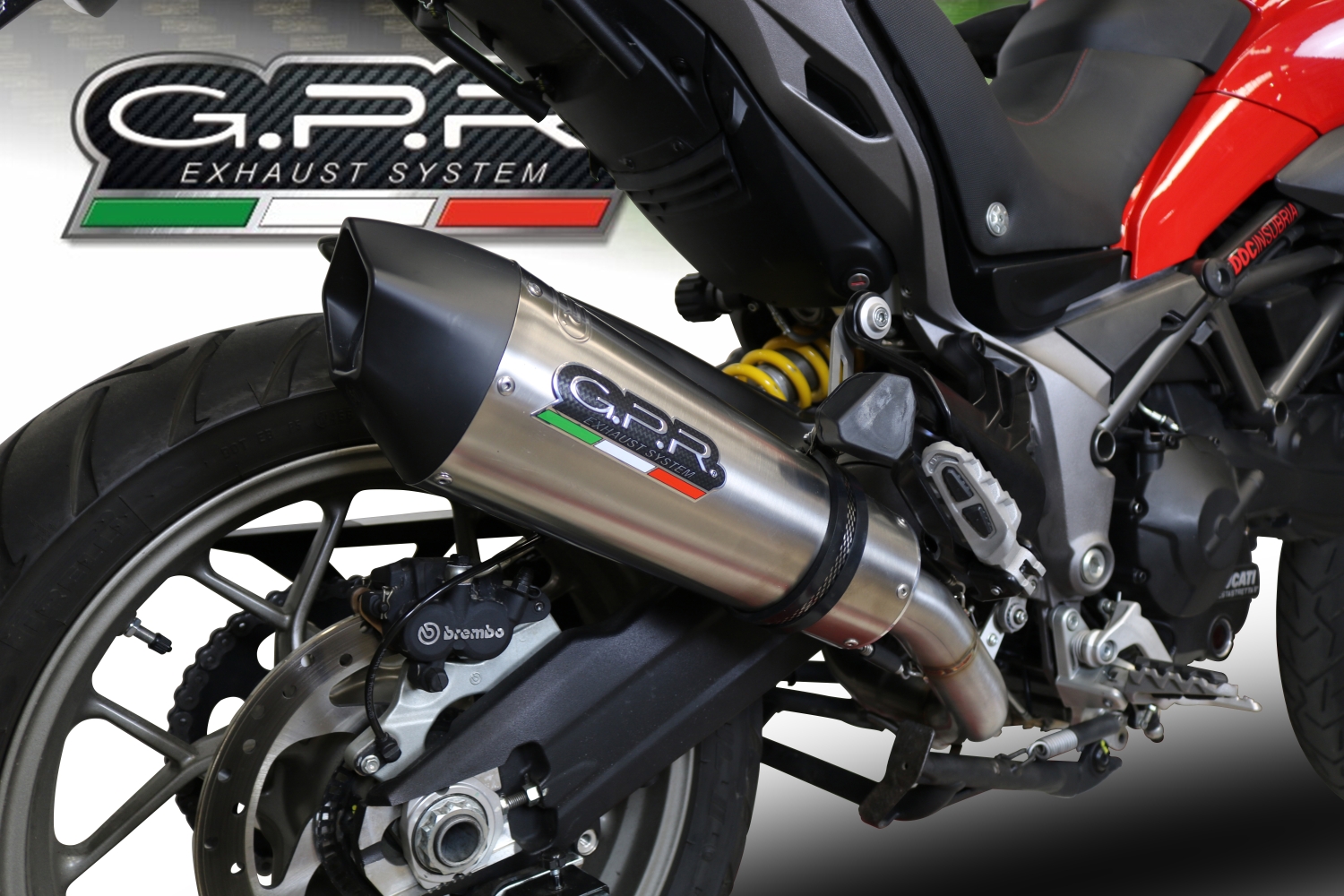 Exhaust compatible with Ducati Multistrada 950 2017-2020, GP Evo4 Titanium, Homologated legal Mid-full system exhaust, including removable db killer and catalyst 