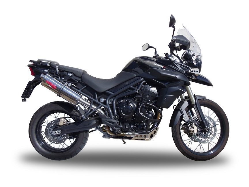 Scarico compatibile con Triumph Tiger 800 - Xr - Xc - Xrx - Xcx - Xrt - Xca 2011-2016, Trioval, Scarico omologato, silenziatore con db killer estraibile e raccordo specifico