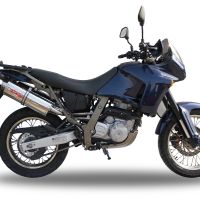 Scarico compatibile con Aprilia Pegaso 650 Ga 1992-1996, Trioval, Coppia di terminali di scarico omologati, forniti con db killer removibili e raccordi specifici