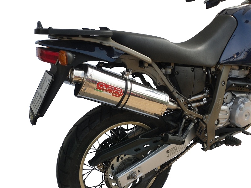Exhaust system compatible with Aprilia Pegaso Strada 650 2005-2009, Trioval, Dual Homologated legal slip-on exhaust including removable db killers and link pipes 