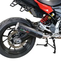 Exhaust system compatible with Bmw F 900 XR/R 2020-2024, M3 Black Titanium, Homologated legal slip-on exhaust including removable db killer and link pipe 