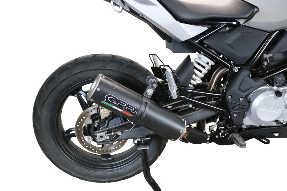 Exhaust system compatible with Bmw G 310 Gs 2017-2021, M3 Black Titanium, Homologated legal full system exhaust, including removable db killer and catalyst 