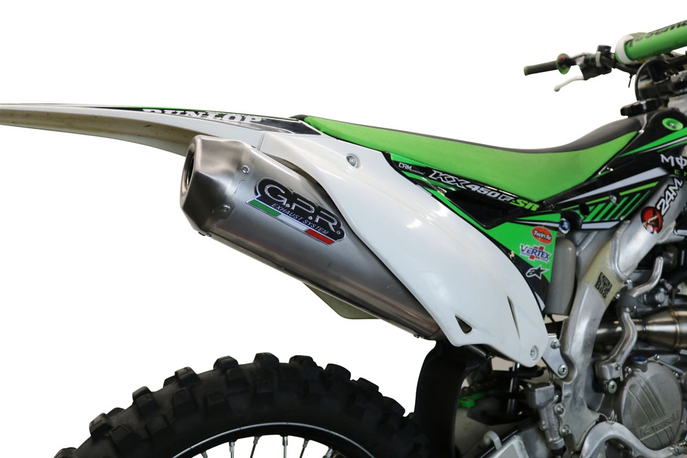 Scarico compatibile con Kawasaki Kx 450 F 2012-2015, Pentacross Inox, Scarico completo racing, fornito con db killer estraibile e collettore, non legale per uso stradale