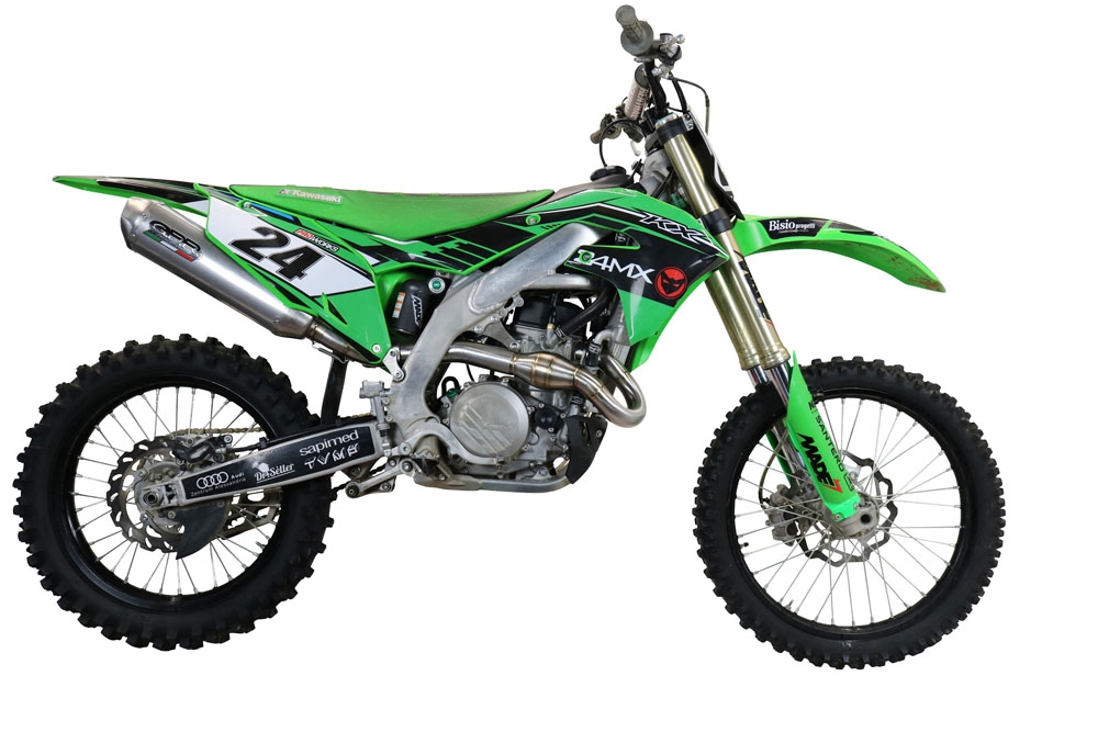 Scarico compatibile con Kawasaki Kx 450 X 2021-2023, Pentacross Inox, Scarico completo racing, fornito con db killer estraibile e collettore, non legale per uso stradale