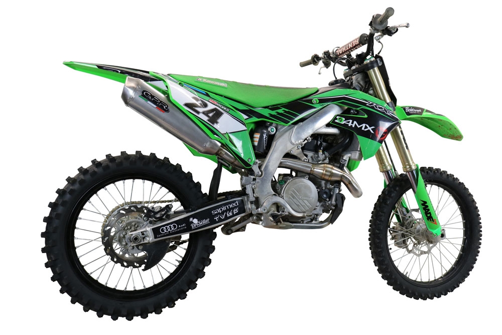 Scarico compatibile con Kawasaki Kx 450 X 2021-2023, Pentacross Inox, Scarico completo racing, fornito con db killer estraibile e collettore, non legale per uso stradale