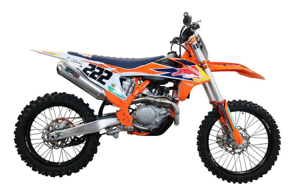 Scarico compatibile con Ktm SX-F 450 2020-2022, Pentacross Inox, Scarico completo racing, fornito con db killer estraibile e collettore, non legale per uso stradale