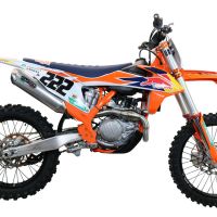 Scarico compatibile con Ktm SX-F 450 2020-2022, Pentacross Inox, Scarico completo racing, fornito con db killer estraibile e collettore, non legale per uso stradale