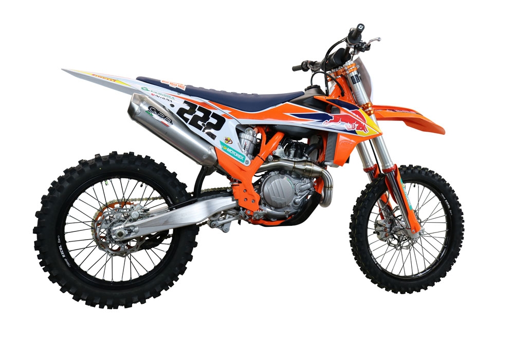 Scarico compatibile con Ktm SX-F 450 2020-2022, Pentacross Inox, Scarico completo racing, fornito con db killer estraibile e collettore, non legale per uso stradale