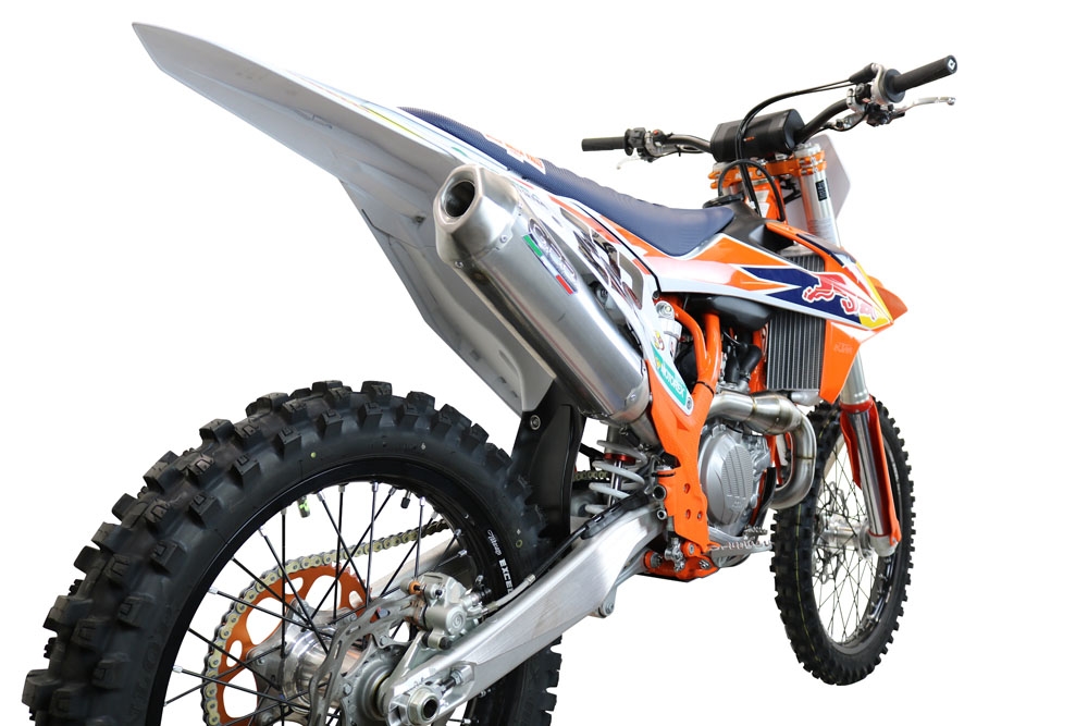 Scarico compatibile con Husqvarna FX 450 2023-2025, Pentacross Inox, Scarico completo racing, fornito con db killer estraibile e collettore, non legale per uso stradale