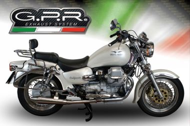 Exhaust system compatible with Moto Guzzi California 1100 Special/Stone/Sport/Ev/Alu 1997-2002, Vintacone, Dual Homologated legal slip-on exhaust including removable db killers and link pipes 