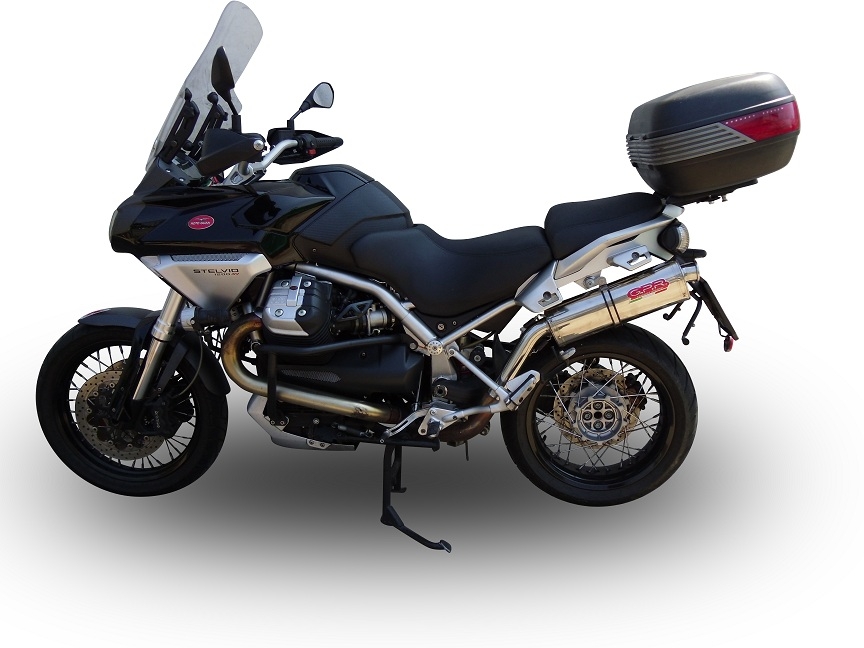 Scarico compatibile con Moto Guzzi Stelvio 1200 4V 2008-2010, Trioval, Terminale di scarico omologato, fornito con db killer estraibile, catalizzatore e raccordo specifico