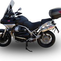 Scarico compatibile con Moto Guzzi Stelvio 1200 8V 2011-2017, Trioval, Terminale di scarico omologato, fornito con db killer estraibile, catalizzatore e raccordo specifico
