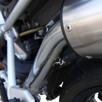 Scarico compatibile con Moto Guzzi Stelvio 1200 8V 2011-2017, Gpe Ann. titanium, Terminale di scarico omologato, fornito con db killer estraibile, catalizzatore e raccordo specifico