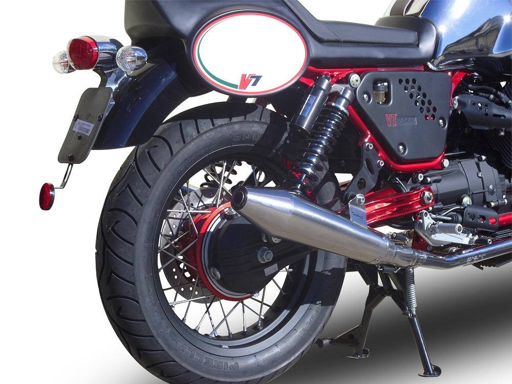 Exhaust system compatible with Moto Guzzi V7 (I - II) Racer 2010-2016, Vintacone , Dual Homologated legal slip-on exhaust including removable db killers, link pipes and catalysts 