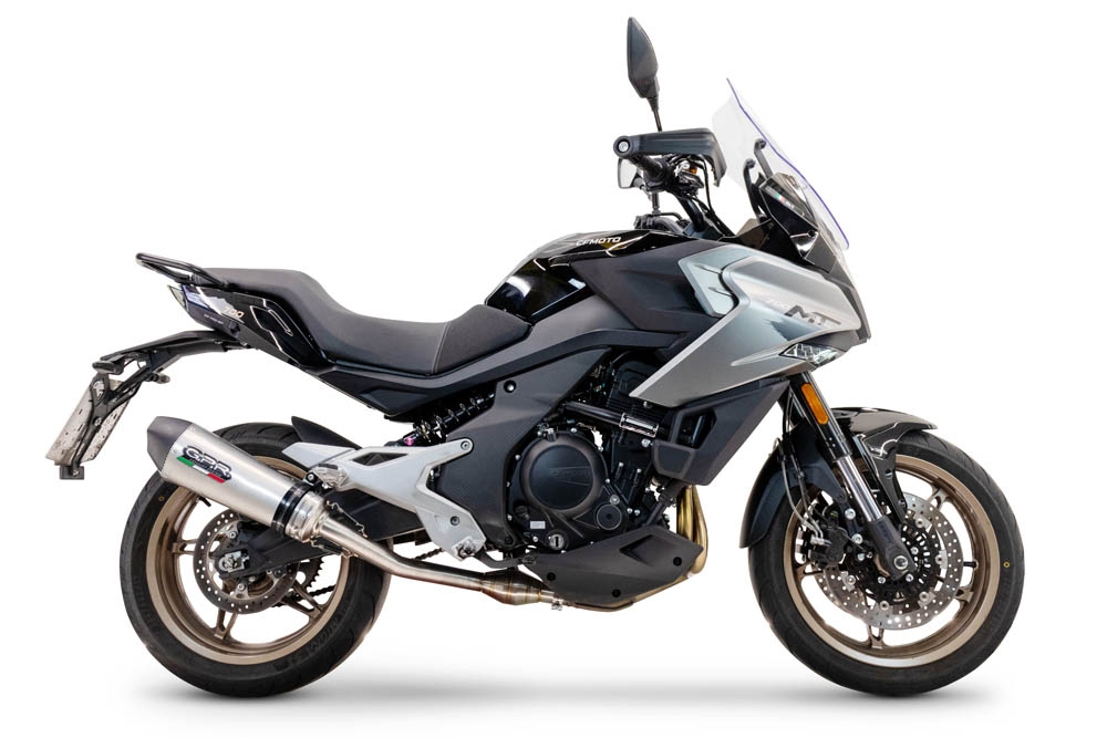 Scarico compatibile con Cf Moto 700 Mt 2023-2024, Gpe Ann. Titanium, Terminale di scarico Racing, con raccordo specifico e db killer estraibile, non conforme per uso stradale