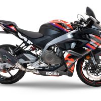 Scarico compatibile con Aprilia RS 457 2024-2025, Gpe Ann. Black titanium, Scarico completo racing, fornito con db killer estraibile e collettore, non conforme per uso stradale