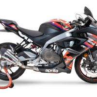 Scarico compatibile con Aprilia RS 457 2024-2025, Gpe Ann. titanium, Scarico completo racing, fornito con db killer estraibile e collettore, non conforme per uso stradale