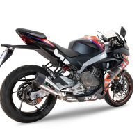 Scarico compatibile con Aprilia RS 457 2024-2025, Gpe Ann. titanium, Scarico completo racing, fornito con db killer estraibile e collettore, non conforme per uso stradale