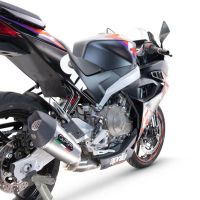 Scarico compatibile con Aprilia RS 457 2024-2025, Gpe Ann. titanium, Scarico completo racing, fornito con db killer estraibile e collettore, non conforme per uso stradale