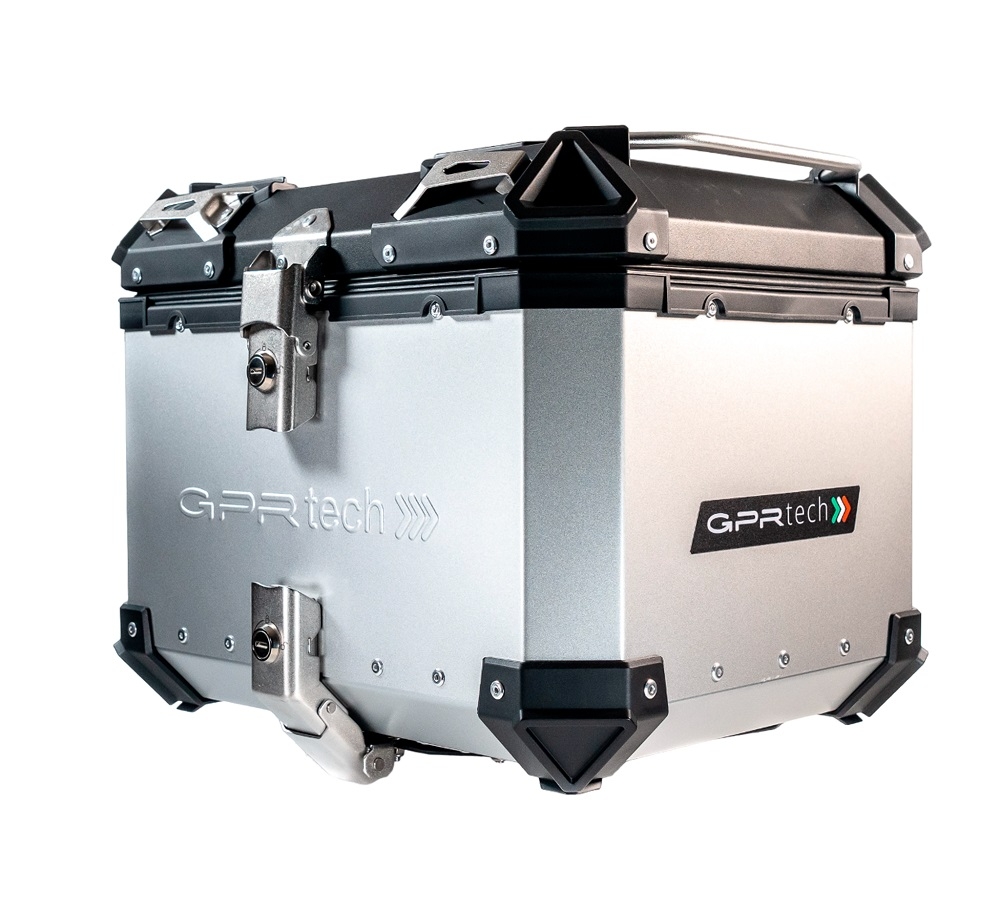 TOP CASE - BAULETTO GPR TECH COMPATABILE CON Benelli Trk 502 2021/2024 e5 GPR TECH BAULETTO TOP CASE ALPI-TECH 35 LT. COLORE ARGENTO CON PIASTRA SPECIFICA 