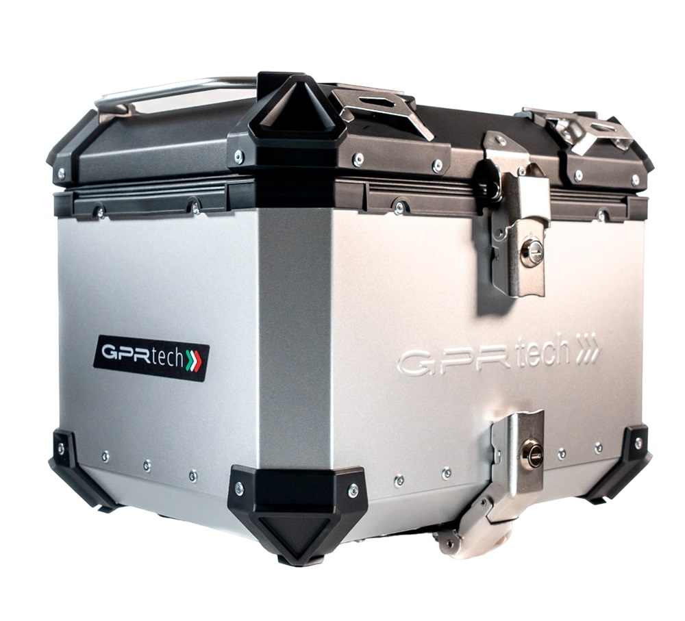 TOP CASE - BAULETTO GPR TECH COMPATABILE CON Benelli Trk 502 2021/2024 e5 GPR TECH BAULETTO TOP CASE ALPI-TECH 35 LT. COLORE ARGENTO CON PIASTRA SPECIFICA 