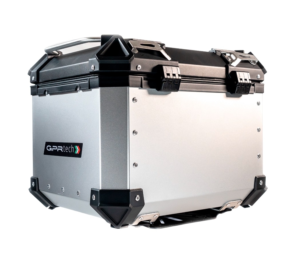 TOP CASE - BAULETTO GPR TECH COMPATABILE CON Benelli Trk 502 2021/2024 e5 GPR TECH BAULETTO TOP CASE ALPI-TECH 35 LT. COLORE ARGENTO CON PIASTRA SPECIFICA 