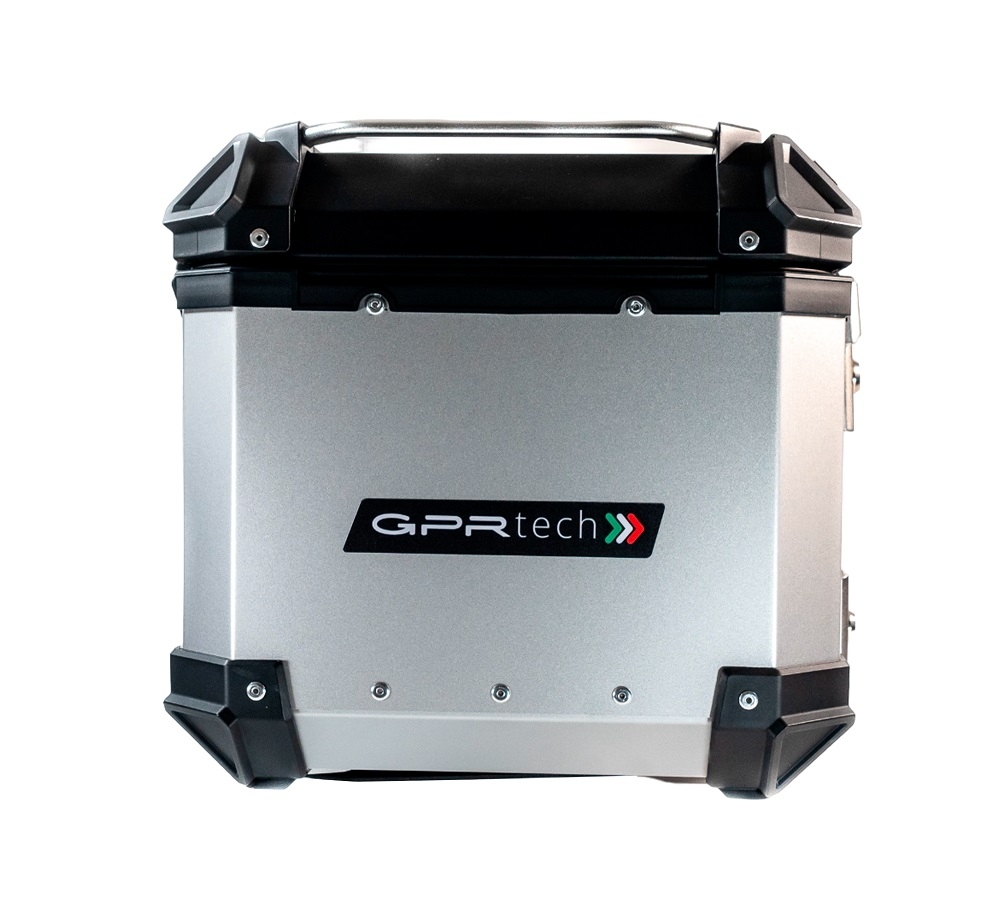 TOP CASE - BAULETTO GPR TECH COMPATABILE CON Benelli Trk 502 2021/2024 e5 GPR TECH BAULETTO TOP CASE ALPI-TECH 35 LT. COLORE ARGENTO CON PIASTRA SPECIFICA 