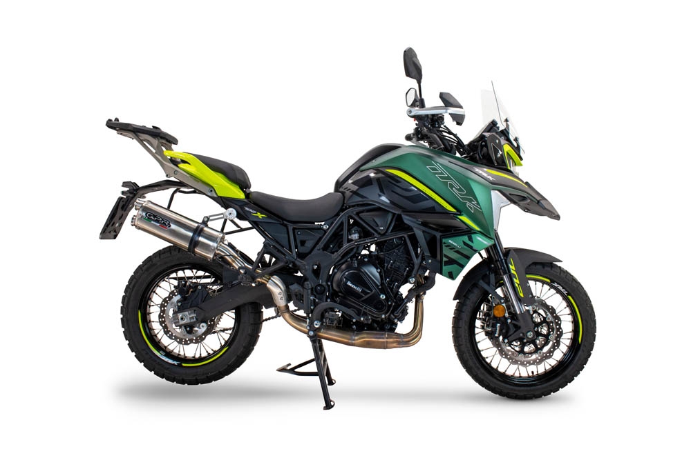 Scarico compatibile con Benelli Trk 702 2023-2024, Dual Inox, Scarico omologato, silenziatore con db killer estraibile e raccordo specifico