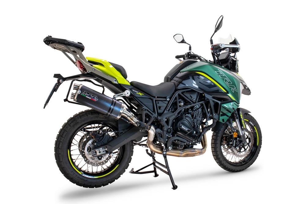 Exhaust compatible with Benelli Trk 702 2023-2024, Dual Poppy, Homologated legal slip-on exhaust including removable db killer and link pipe 
